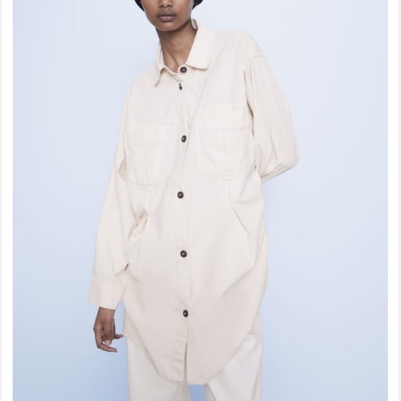 NWT Zara Overshirt with Pleated Front in Cream Size Extra Small - Picture 1 of 10